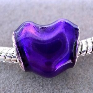 Purple Enamel Heart Bead Charm fits PANDORA Bracelet